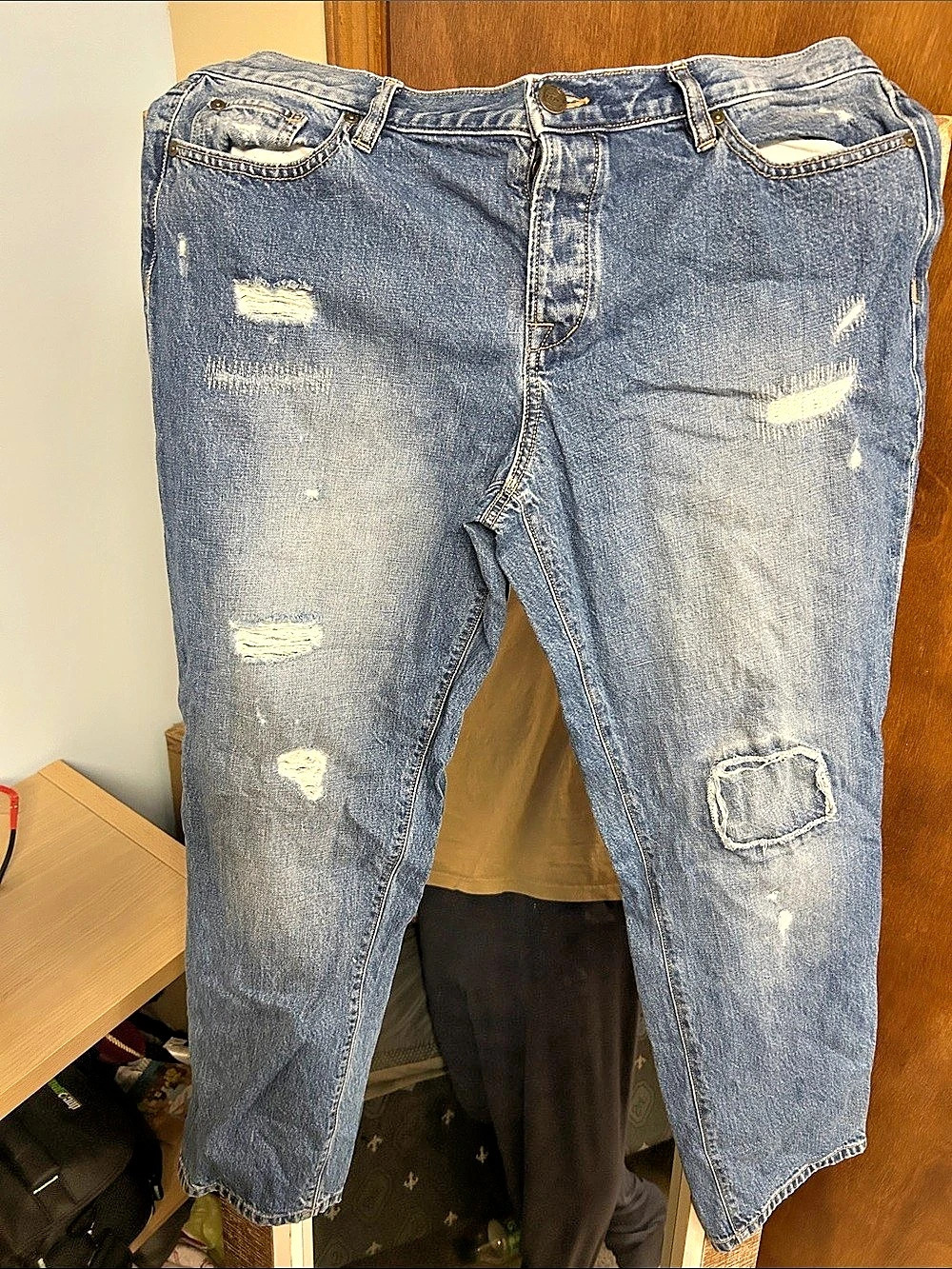 Ann Taylor LOFT Distressed Straight Leg Jeans Waist 32 Blue